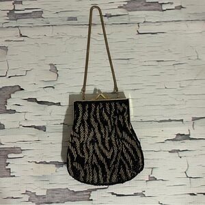 Vintage Beaded Elegant Black and Gold Women's Evening Bag